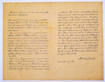 Gettysburg Address antiqued parchment replica document